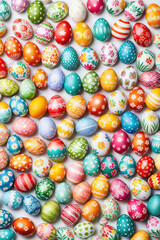 Fototapeta na wymiar Collection of colourful hand painted decorated easter eggs on white background cutout file. Pattern and floral set. Many different design. Mockup template for artwork design