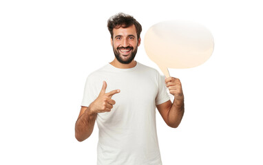 Joyful Man Pointing at News Bubble Isolated on Transparent background.