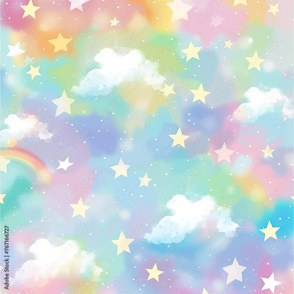 Canvas Prints cute pastel rainbow stars and clouds background, pastel colors, dreamy, cute background, pastel, whi