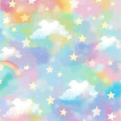 Cute pastel rainbow stars and clouds background, pastel colors, dreamy, cute background, pastel,...