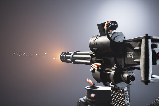 Dynamic Rendering of a Futuristic Minigun Firing with Glowing Bullet Trails