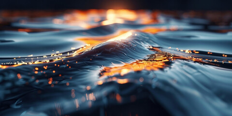 Close up of wave with shimmering light on water surface in vibrant colors and textures