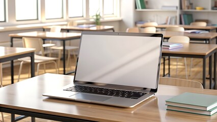 Laptop Mockup in Classroom Setting for Educational School Website