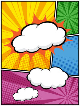 comic book, pop art cartoon layout template halftone dotted background