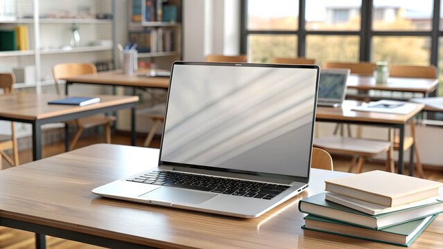 Laptop Mockup in Classroom Setting for Educational School Website