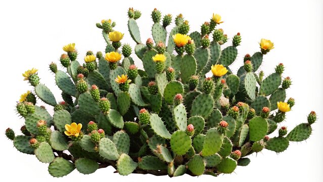 Prickly Pear Cactus Bush Cutout Isolated on White Background