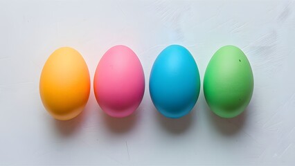 Fototapeta na wymiar Four colorful Easter eggs arranged neatly on a white background