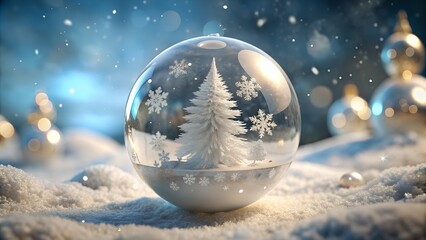 Fototapeta premium Glass Snow Globe Christmas Ball Decorative Crystal Sphere Illustration
