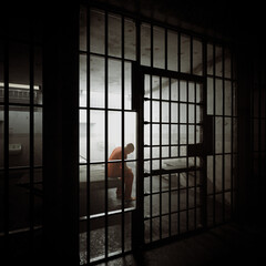 Silhouette of a Solitary Prisoner Contemplating Life in a Dark Jail Cell