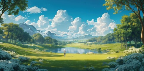 Natural landscape in anime style illustration art