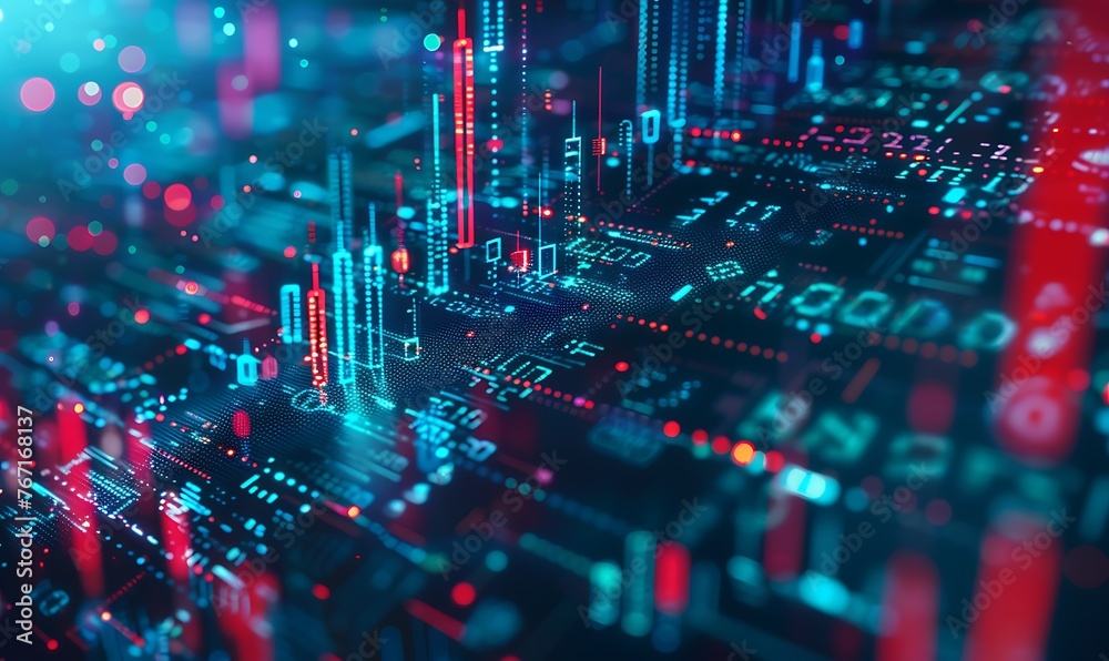 Poster blockchain backdrop cryptocurrency exchange rates spotlighted on digital display