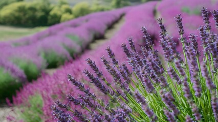 Frame Blurred nature background with fine lavender flowers, blooming panorama
