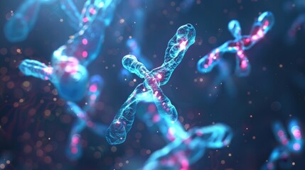 Simplified yet elegant portrayal of homologous chromosomes, focusing on their pairing during meiosis  3D illustration - obrazy, fototapety, plakaty