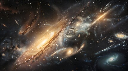 Galactic panorama featuring a rich tapestry of stars and galaxies against a cosmic canvas.