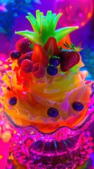A bright neon pastry, with flaky layers and a fruit filling shining through