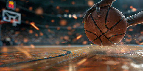 Basketball Player Gripping the Ball Ready for Action on Court