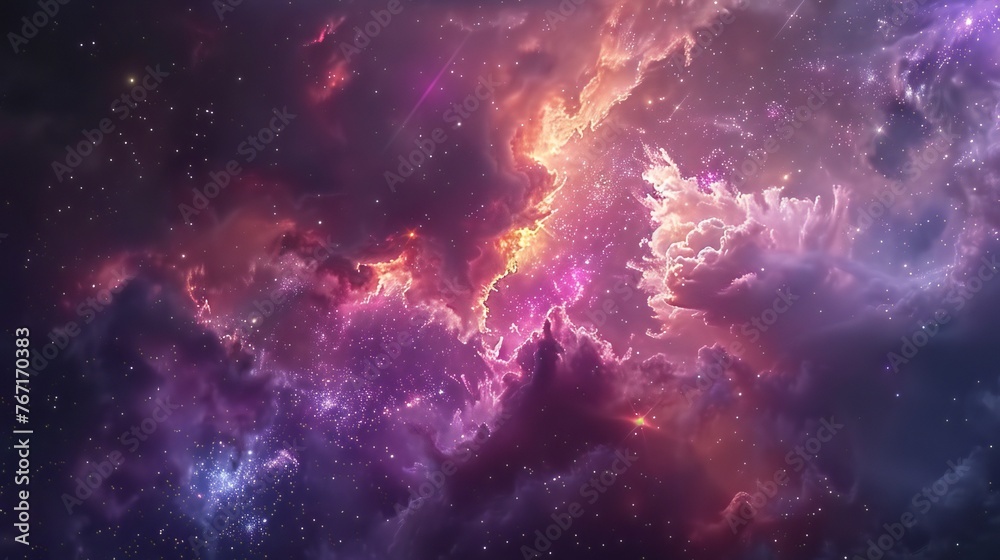 Wall mural galaxy background adorned with colorful cosmic clouds and shimmering star clusters.