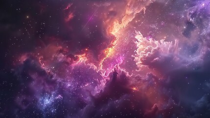 Galaxy background adorned with colorful cosmic clouds and shimmering star clusters.