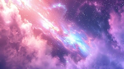 Galaxy background adorned with colorful cosmic clouds and shimmering star clusters.