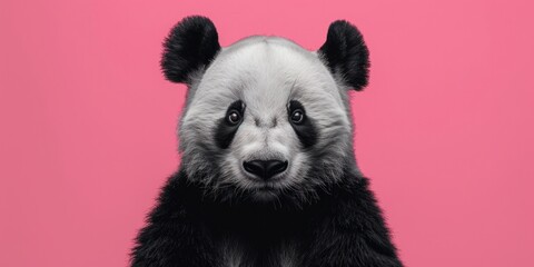 Minimalist Panda Portrait on Pink
