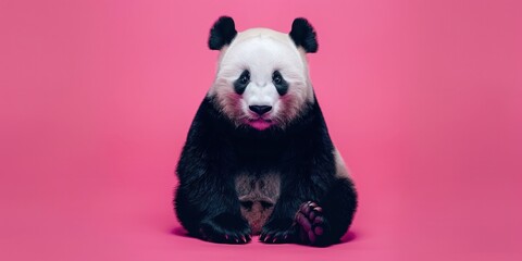 Minimalist Panda on Pink Background