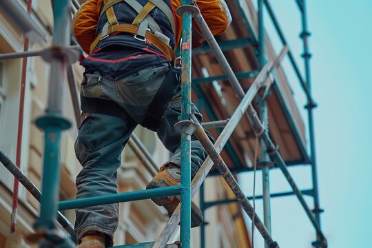 A macro shot of a worker setting up scaffolding showcasing the preliminary steps in ensuring safe construction practices