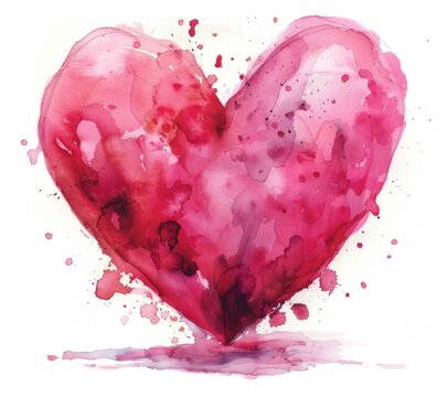Watercolor pink heart clipart, isolated on a white background