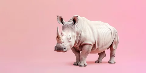 Zelfklevend Fotobehang Serene Rhino on Pink Backdrop © Аrtranq