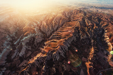 Fantastic sunrise over the Red Valley in Cappadocia, Anatolia, T