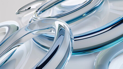 3D render of white and blue glass rings in the style of fluid, glassy forms with light reflections...