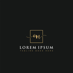 Luxurious minimalist elegant handwritten Initials letters OM linked inside square line box vector logo designs inspirations in gold colors for brand, hotel, boutique, jewelry, restaurant or company 