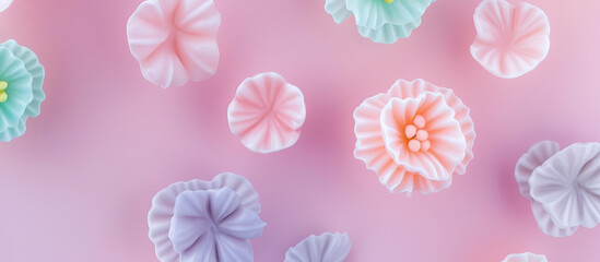 Plastic small flowers on a pink background
