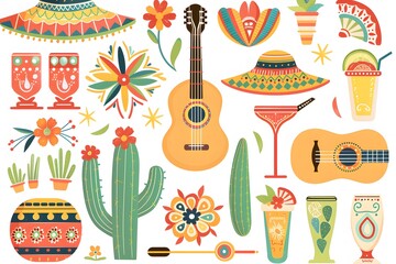 Naklejka premium Cinco de Mayo themed party elements clipart set