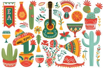 Cinco de Mayo themed party elements clipart set