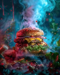 Fototapeta na wymiar Interdimensional portal serving exotic burgers from different universes