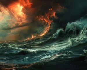 Storms brewing with intensified fury, feeding on the warmth, their wrath rewriting coastlines - obrazy, fototapety, plakaty