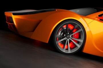 Exquisite Orange Luxury Sports Car Showcased Under Dramatic Studio Lights - 767177175