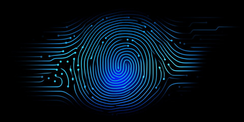 Technology background with fingerprint on dark background - 767177716