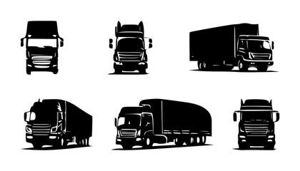 set of truck silhouettes on isolated background