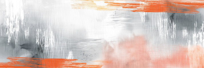 Abstract Orange and Grey Brushstroke Painting. Modern Abstract Art with Orange Accents on Canvas