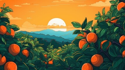 Immerse yourself in a dynamic sunrise gradient background, as vibrant oranges dissolve into soothing greens, offering an animated setting for graphic designs. - obrazy, fototapety, plakaty
