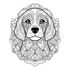 Dog mandala illustration coloring page - coloring book