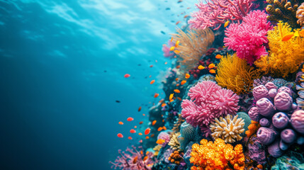 Fototapeta na wymiar Ocean coral reef background concept. Empty space on one side.
