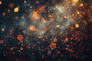 Abstract Orange and Black Bokeh Background with Grainy Noise Texture and Retro Vibe, Glowing Light Gradient