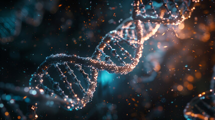An Intricate Visualization of the Double Helix Structure of DNA Molecule, Illuminated by a Soft Glow to Portray its Complex Genetic Composition and Molecular Beauty. Generative Ai.
