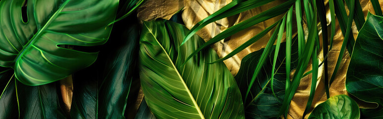 Golden background with monstera leaves

