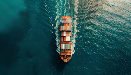 container ship sailing in the ocean top view