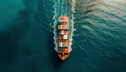 Foto op Plexiglas container ship sailing in the ocean top view © Oleksiy