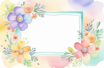 Obraz premium Vibrant watercolor colorful frame of festive party balloons, flowers, bow. Beautiful floral botanical design. Horizontal herbal banner on white background. Wedding invitation, Birthday, business
