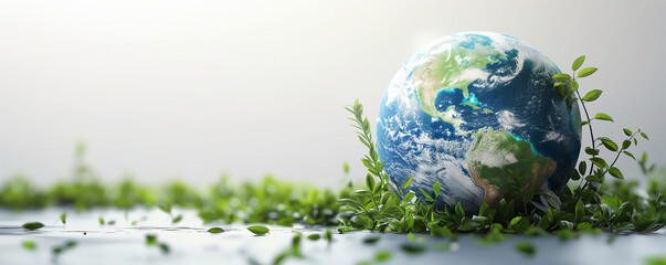 Planet Earth with Fresh Green Leaves, Symbolizing Hope for a Sustainable Future
